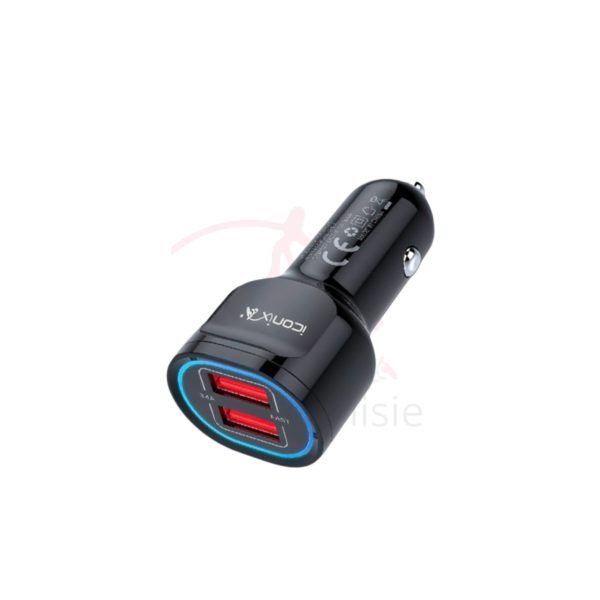 Chargeur de voiture rapide 17 W double port USB, modèle IC-CC1716, noir