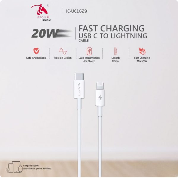 20240418_134556_0000 Câble Type-C ver Iphone 20 W, modèle IC-UC1629, Type-C
